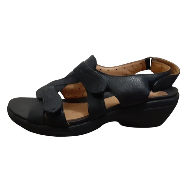 Clarks Un Structured Womens Sandals Size 6.5 W Black Leather Strappy Adjustable - Picture 6 of 8